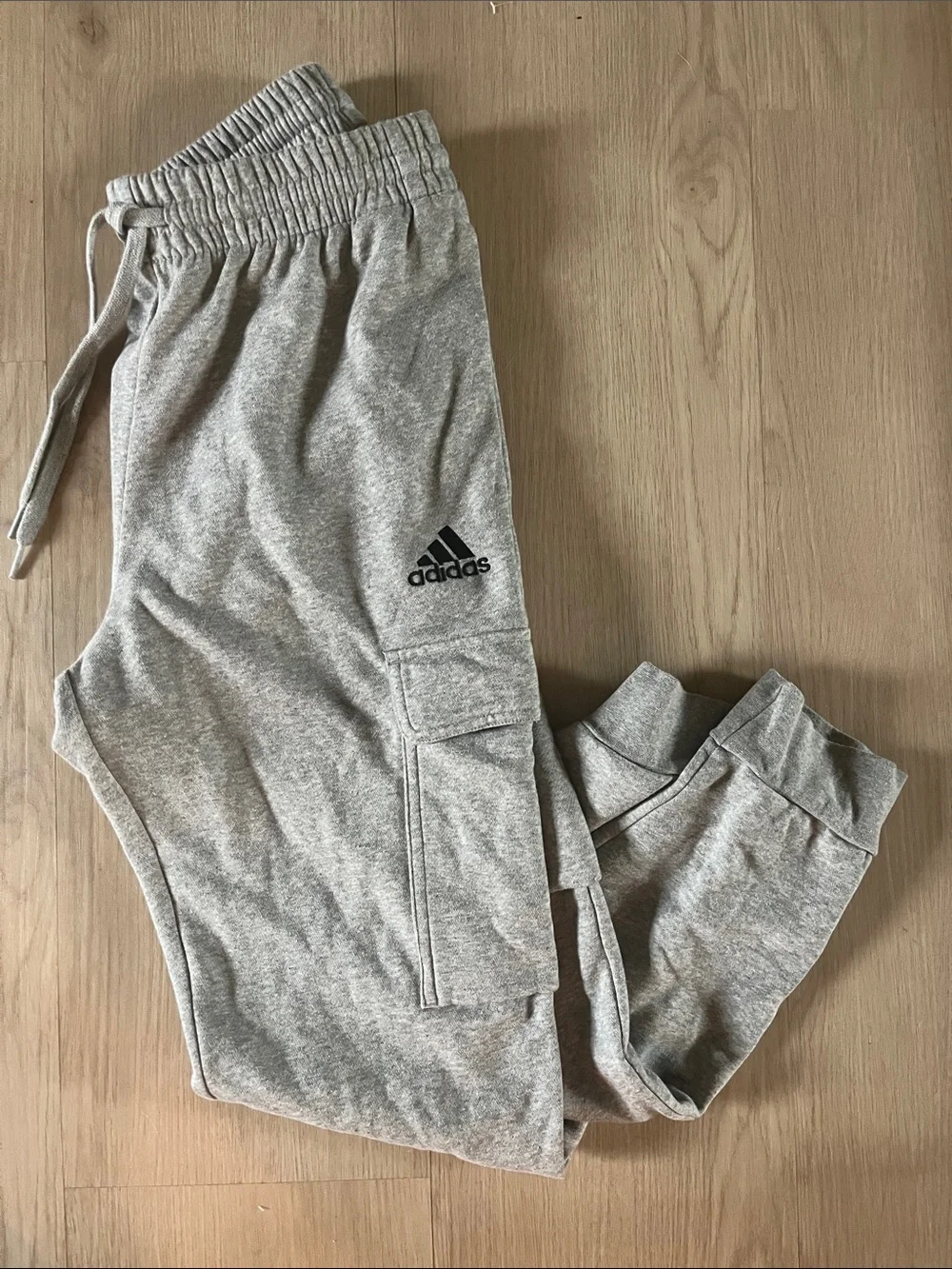 Adidas Men's medium Light Gray Cargo Joggers with Drawstring